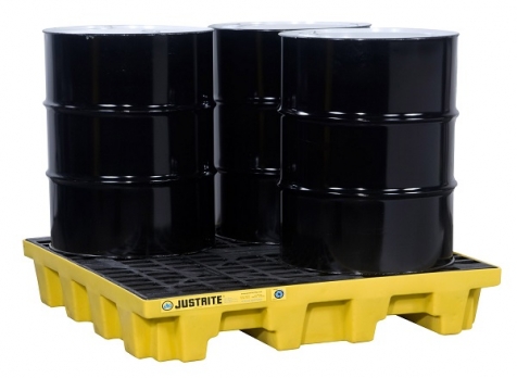 JUSTRITE 28636 Pallet chống tràn dầu, 4 thùng phi có van xả đáy